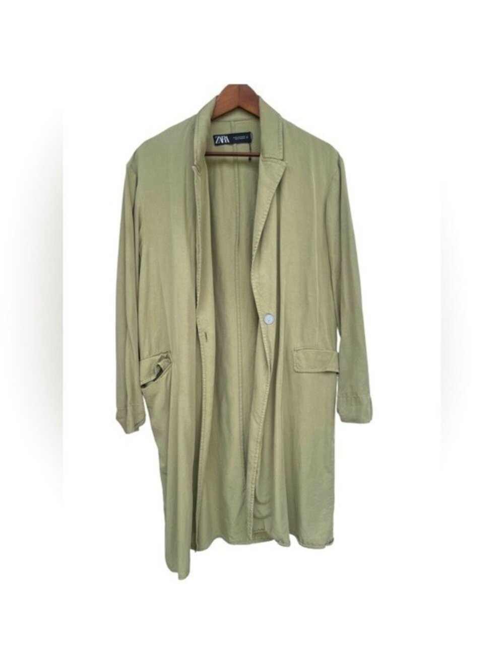 Zara Womens Olive Green Long Lightweight Trench Coat Medium Made In Morocco